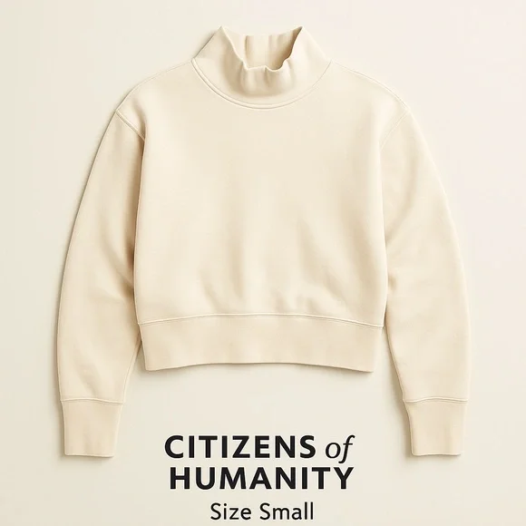 Citizens of Humanity COH Mock Neck Cream Beige Sweatshirt Small USA Made - Picture 1 of 14